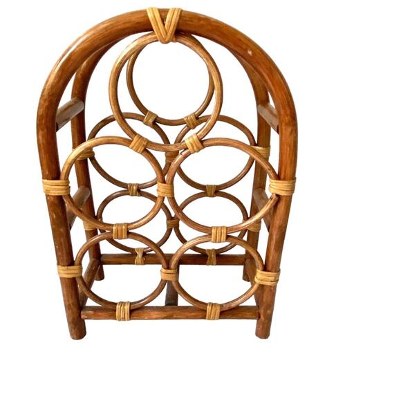 Vintage Other - Vintage Mid Century Bamboo Wooden Arch Boho Rattan Wine Bottle Rack